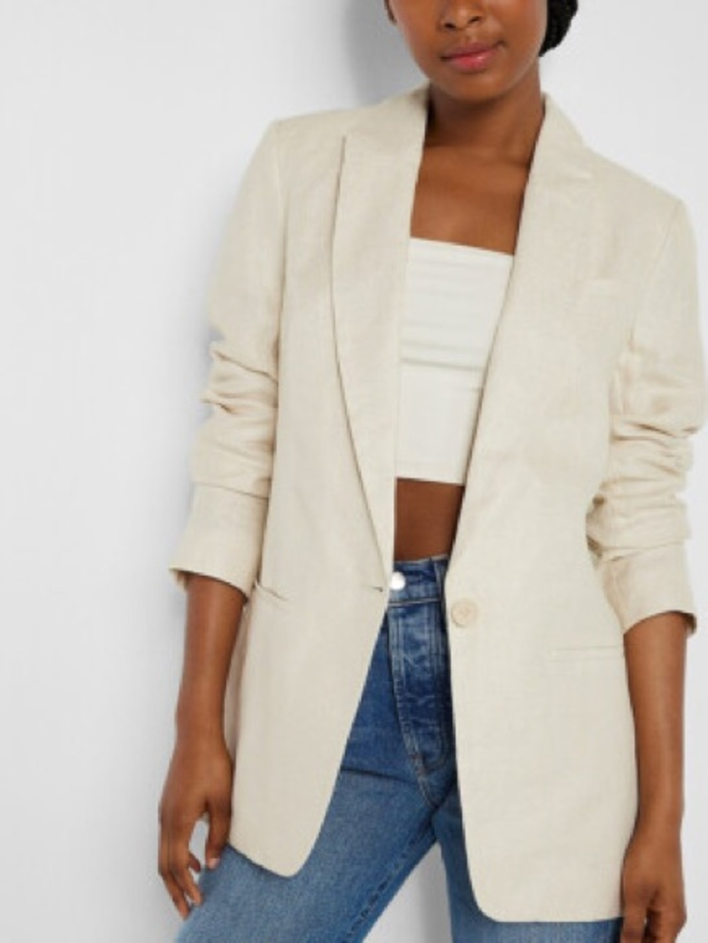 NWOT Old Navy women’s Cream linen blend Tailored Single-Button Blazer size large